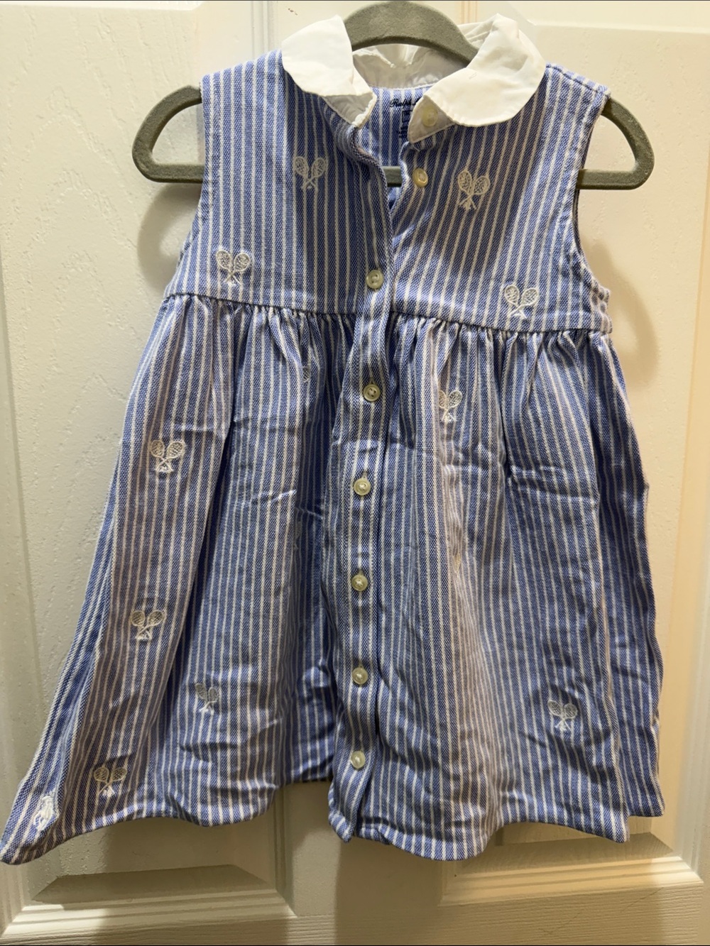 Polo by Ralph Lauren Blue and White Striped Cotton Dress with White Collar